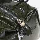 Salvatore Ferragamo Hand Bag Patent leather Khaki Silver Auth 168650-10