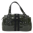 Salvatore Ferragamo Hand Bag Patent leather Khaki Silver Auth 168650-13