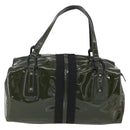 Salvatore Ferragamo Hand Bag Patent leather Khaki Silver Auth 168650-2