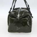 Salvatore Ferragamo Hand Bag Patent leather Khaki Silver Auth 168650-3