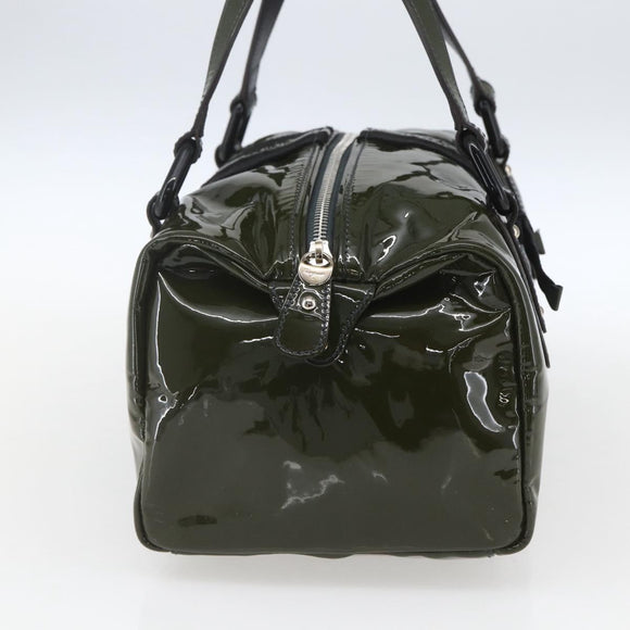 Salvatore Ferragamo Hand Bag Patent leather Khaki Silver Auth 168650