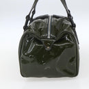 Salvatore Ferragamo Hand Bag Patent leather Khaki Silver Auth 168650-4