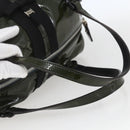 Salvatore Ferragamo Hand Bag Patent leather Khaki Silver Auth 168650-7