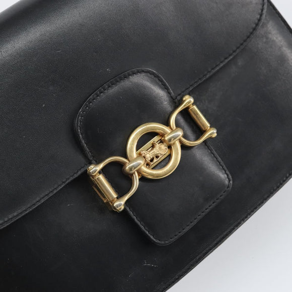 CELINE Schoudertas Leer Zwart Goud Auth 168658