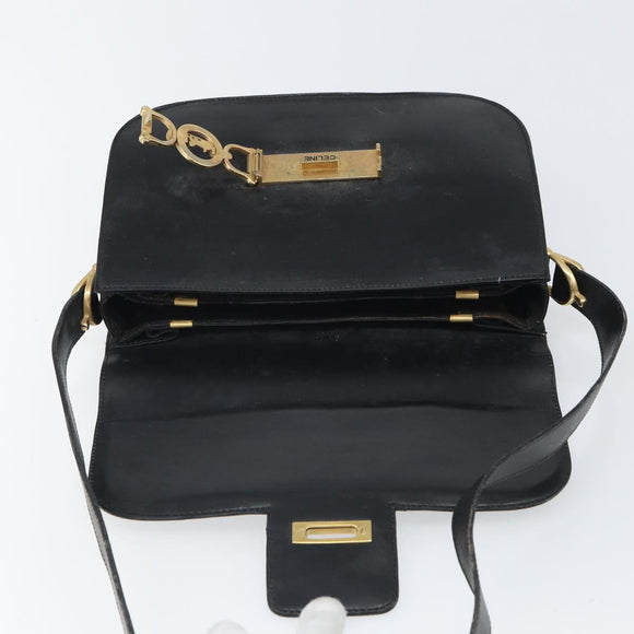 CELINE Schoudertas Leer Zwart Goud Auth 168658