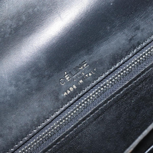CELINE Schoudertas Leer Zwart Goud Auth 168658