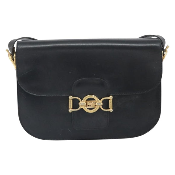 CELINE Schoudertas Leer Zwart Goud Auth 168658