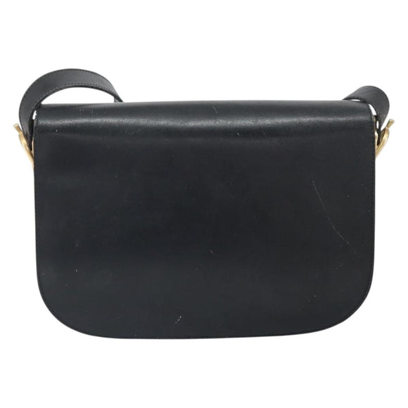 CELINE Schoudertas Leer Zwart Goud Auth 168658