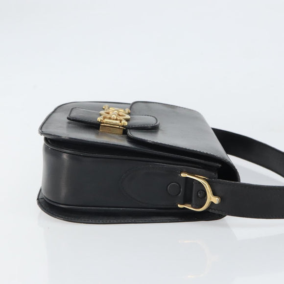 CELINE Schoudertas Leer Zwart Goud Auth 168658
