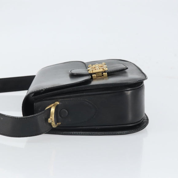 CELINE Schoudertas Leer Zwart Goud Auth 168658