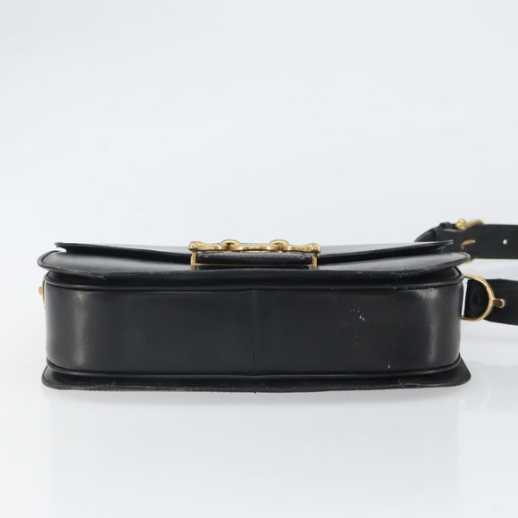 CELINE Schoudertas Leer Zwart Goud Auth 168658