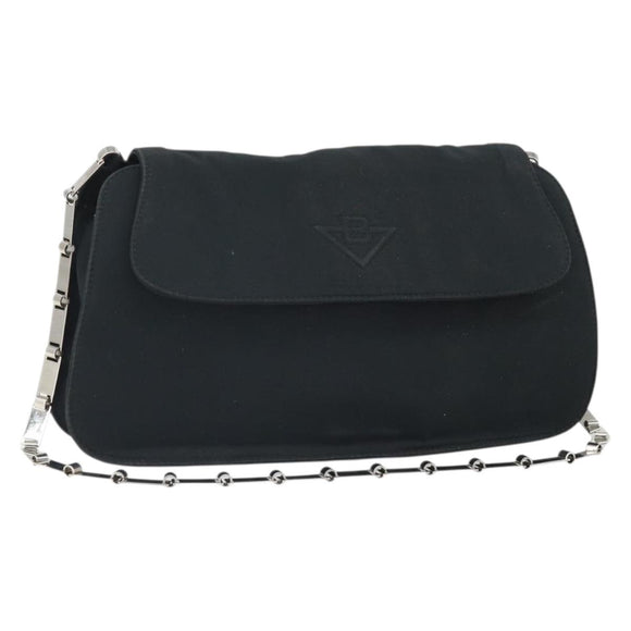 BOTTEGA VENETA Shoulder Bag Nylon Black Silver Auth 168663