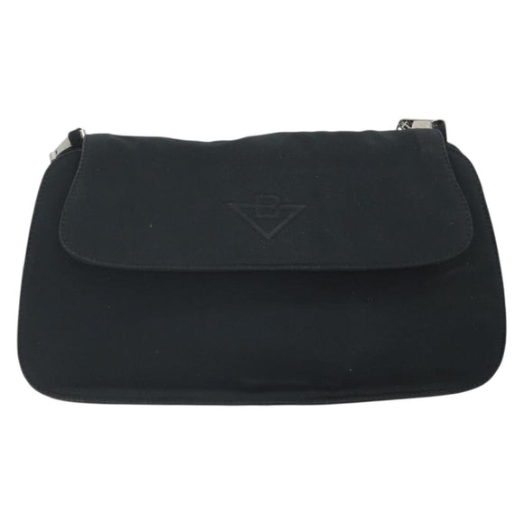 BOTTEGA VENETA Shoulder Bag Nylon Black Silver Auth 168663