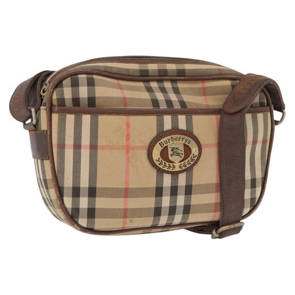 Burberrys Nova Check Shoulder Bag Canvas Beige Gold Auth 168666