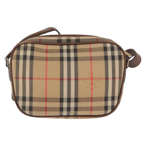 Burberrys Nova Check Shoulder Bag Canvas Beige Gold Auth 168666