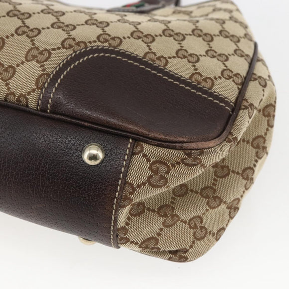 GUCCI Pretty GG Canvas Web Sherry Line Hand Bag Beige Gold 163805 Auth 168668