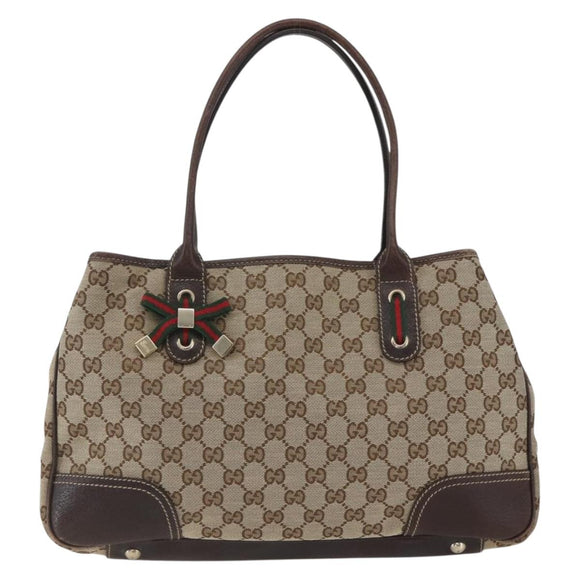 GUCCI Pretty GG Canvas Web Sherry Line Hand Bag Beige Gold 163805 Auth 168668