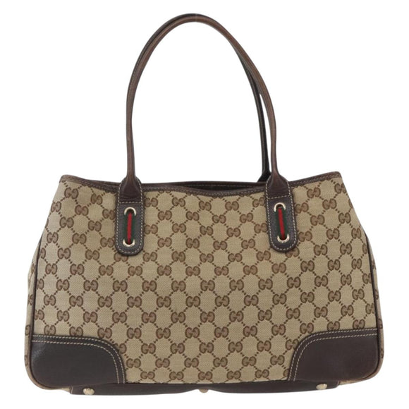 GUCCI Pretty GG Canvas Web Sherry Line Hand Bag Beige Gold 163805 Auth 168668