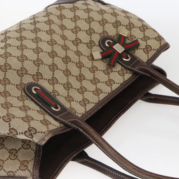 GUCCI Pretty GG Canvas Web Sherry Line Hand Bag Beige Gold 163805 Auth 168668