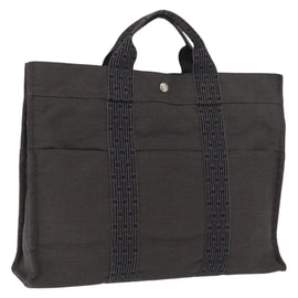 HERMES Her Line MM Hand Bag Canvas Gray Silver Auth 168679