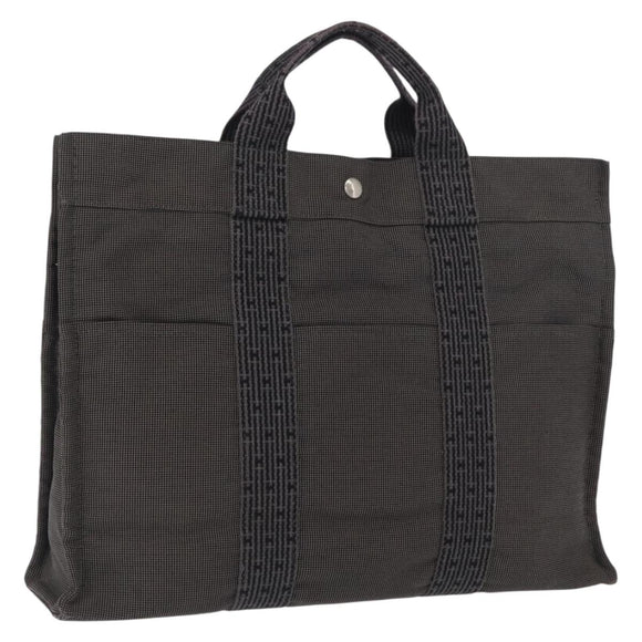 HERMES Her Line MM Hand Bag Canvas Gray Silver Auth 168679