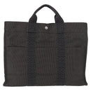 HERMES Her Line MM Hand Bag Canvas Gray Silver Auth 168679-13