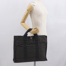 HERMES Her Line MM Hand Bag Canvas Gray Silver Auth 168679-21