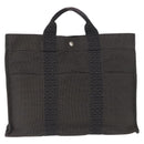 HERMES Her Line MM Hand Bag Canvas Gray Silver Auth 168679-2