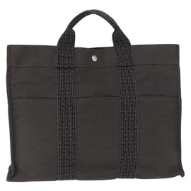 HERMES Her Line MM Hand Bag Canvas Gray Silver Auth 168679 - 0