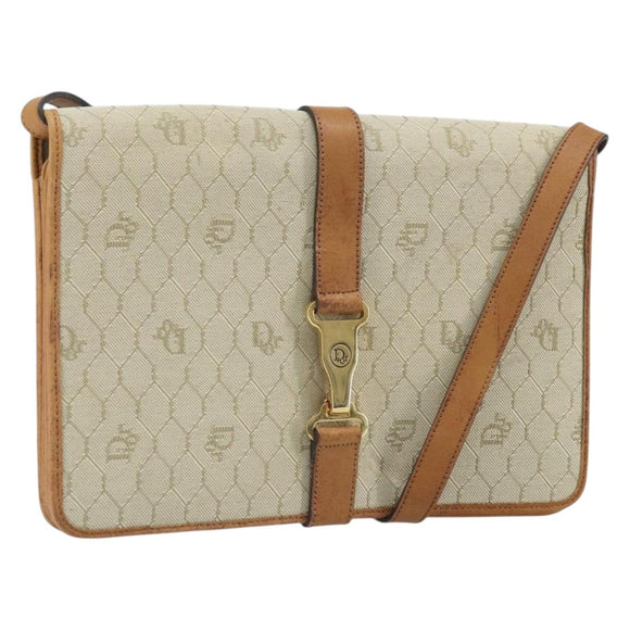 Christian Dior Honeycomb Canvas Shoulder Bag PVC Beige Gold Auth 168691
