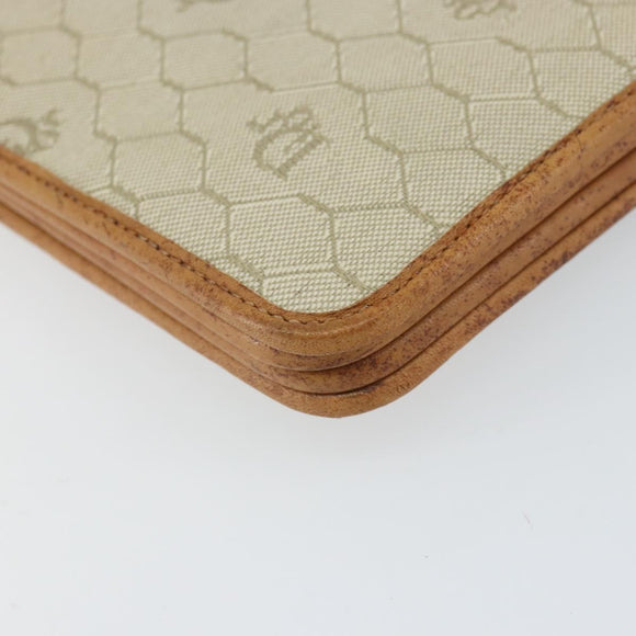 Christian Dior Honeycomb Canvas Shoulder Bag PVC Beige Gold Auth 168691