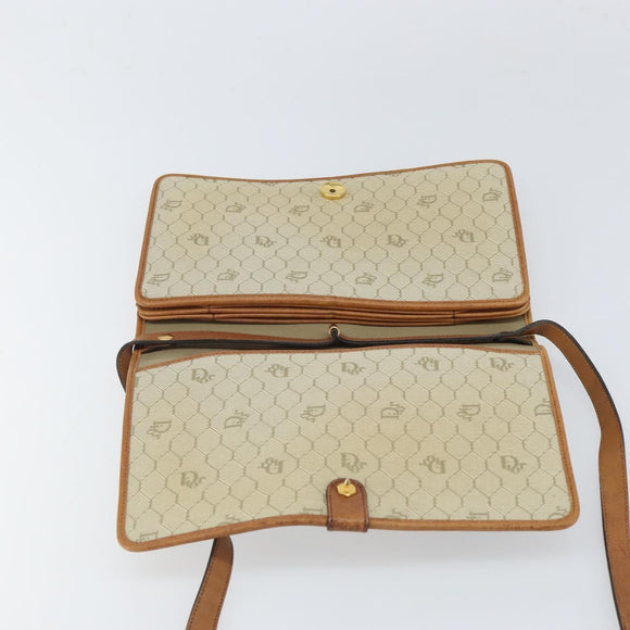 Christian Dior Honeycomb Canvas Shoulder Bag PVC Beige Gold Auth 168691