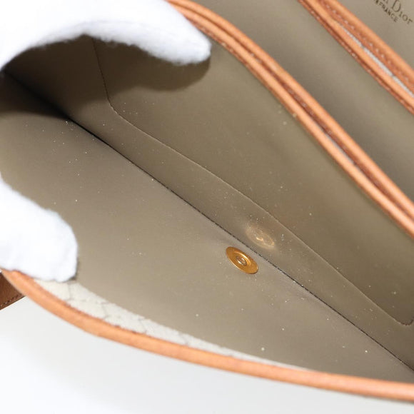 Christian Dior Honeycomb Canvas Shoulder Bag PVC Beige Gold Auth 168691