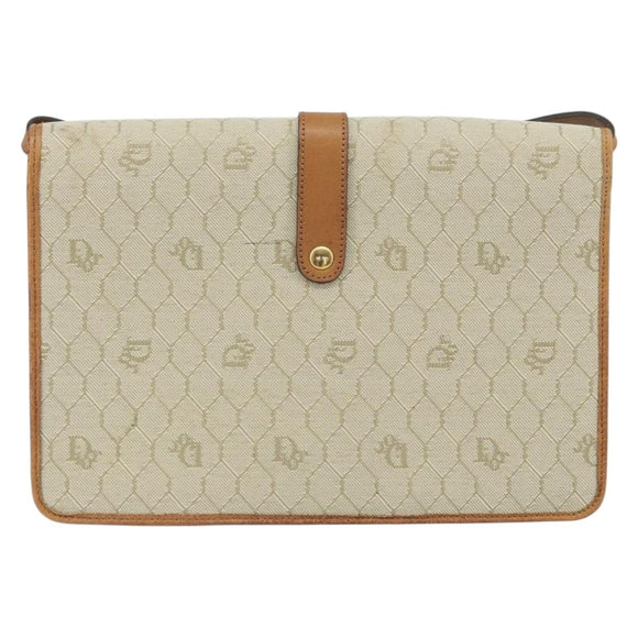 Christian Dior Honeycomb Canvas Shoulder Bag PVC Beige Gold Auth 168691