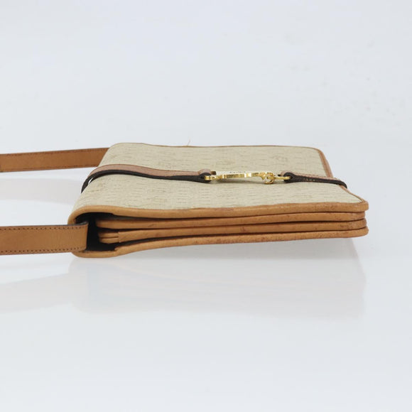 Christian Dior Honeycomb Canvas Shoulder Bag PVC Beige Gold Auth 168691