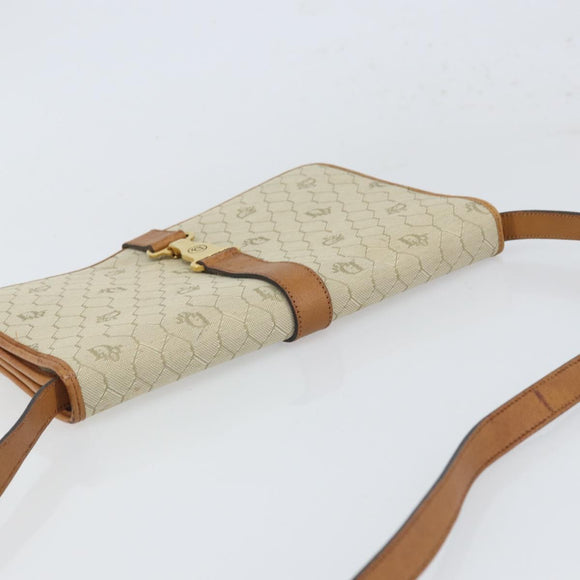Christian Dior Honeycomb Canvas Shoulder Bag PVC Beige Gold Auth 168691