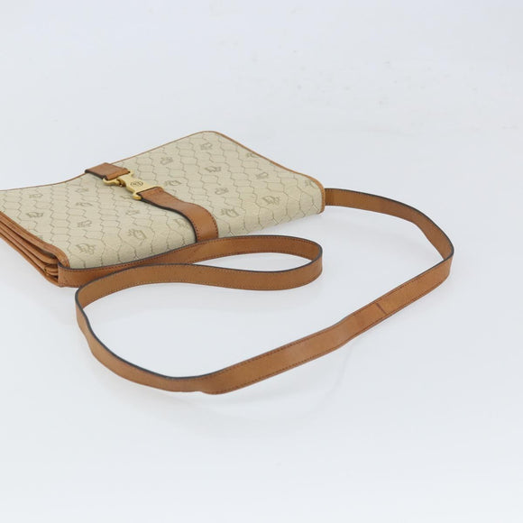 Christian Dior Honeycomb Canvas Shoulder Bag PVC Beige Gold Auth 168691