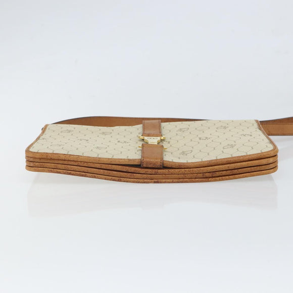 Christian Dior Honeycomb Canvas Shoulder Bag PVC Beige Gold Auth 168691