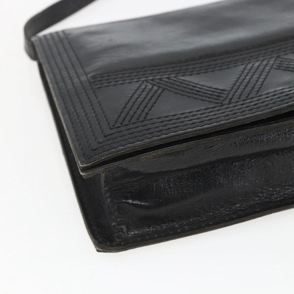 SAINT LAURENT Shoulder Bag Leather Black Gold Auth 168693