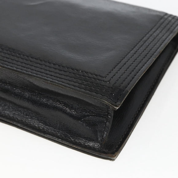 SAINT LAURENT Shoulder Bag Leather Black Gold Auth 168693