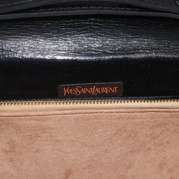 SAINT LAURENT Shoulder Bag Leather Black Gold Auth 168693