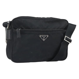 PRADA Shoulder Bag Nylon Black Silver Auth 168697