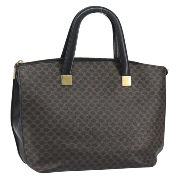 CELINE Macadam Canvas Tote Bag PVC Leather Black Gold Auth 168706