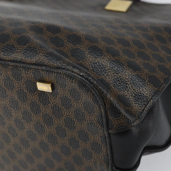 CELINE Macadam Canvas Tote Bag PVC Leather Black Gold Auth 168706