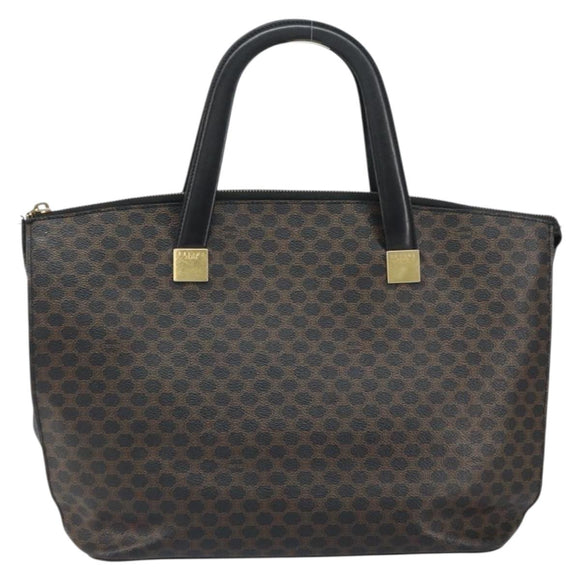 CELINE Macadam Canvas Tote Bag PVC Leather Black Gold Auth 168706