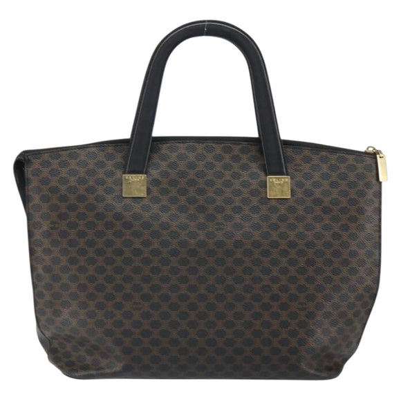 CELINE Macadam Canvas Tragetasche PVC Leder Schwarz Gold Auth 168706