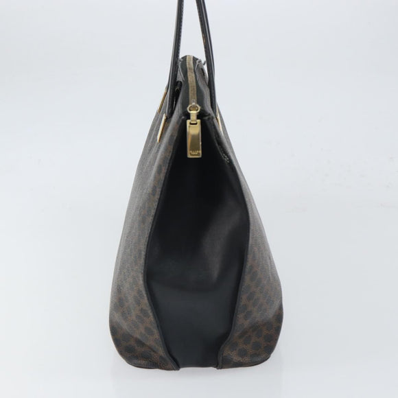 CELINE Macadam Canvas Tote Bag PVC Leather Black Gold Auth 168706