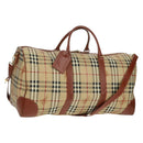 BURBERRY Nova Check Boston Bag PVC Leather 2way Beige Gold Auth 168710V-1
