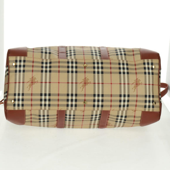 BURBERRY Nova Check Boston Bag PVC Leather 2way Beige Gold Auth 168710V