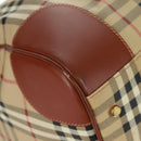 BURBERRY Nova Check Boston Bag PVC Leather 2way Beige Gold Auth 168710V-12